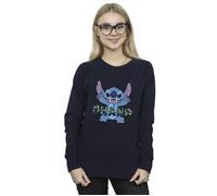 Disney Women's Lilo & Stitch Ohana Blue Glitch Sweatshirt in Navy | Size: Medium Disney Navy M