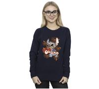 Disney Women's Lilo & Stitch Ohana Orange Hibiscus Sweatshirt in Navy | Size: Small Disney Navy S