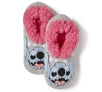 Disney womens Lilo & Stitch Teddy Fur Slipper Socks, Grey-stars, 9-11