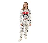 Disney Women's Pyjama Set 101 Dalmatians - White Cosy Fleece, Long Sleeve & Long Leg - Medium