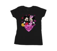 Disney Women's Love Hearts Mickey & Minnie Mouse Cotton T-Shirt in Black | Size: Small Disney Black S