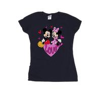 Disney Women's Love Hearts Mickey & Minnie Mouse Cotton T-Shirt in Navy | Size: Small Disney Navy S