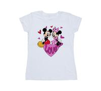 Disney Women's Love Hearts Mickey & Minnie Mouse Cotton T-Shirt in White | Size: Medium Disney White M