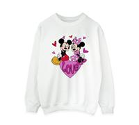 Disney Women's Love Hearts Mickey & Minnie Mouse Sweatshirt in White | Size: 2XL Disney White 2XL