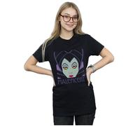 Disney Women's Maleficent Cropped Head Cotton Boyfriend T-Shirt in Black | Size: Medium Disney Black M