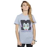 Disney Women's Maleficent Cropped Head Cotton Boyfriend T-Shirt in Grey | Size: Small Disney Grey S