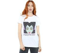 Disney Women's Maleficent Cropped Head Cotton Boyfriend T-Shirt in White | Size: Small Disney White S