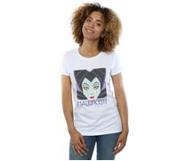 Disney Women's Maleficent Cropped Head Cotton T-Shirt in White | Size: Medium Disney White M