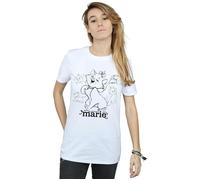 Disney Women's Marie Collage Sketch Cotton Boyfriend T-Shirt in White | Size: Medium Disney White M
