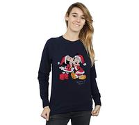 Disney Women's Mickey And Minnie Christmas Kiss Sweatshirt Medium Navy Blue