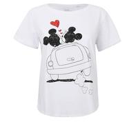 Disney Women's Mickey and Minnie Hearts T Shirt, White, 12 UK