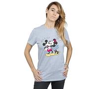 Disney Women's Mickey and Minnie Mouse Kiss Boyfriend Fit T-Shirt Sport Grey Large