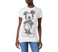 Disney Women's Mickey Forward Sketch T Shirt, White (White White), 12 UK