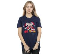 (S, Navy Blue) Disney Womens/Ladies Mickey And Minnie Christmas Kiss Cotton Boyfriend T-Shirt