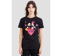 Disney Women's Mickey & Minnie Mouse Valentine's Day T-Shirt, Black | Size: Large Disney Black L