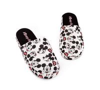 Disney Mickey Mouse Slippers for Women | Ladies Black & White Polyester Slip On House Shoes with Grip Sole | Adults Gifts 3-4 UK