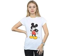 Disney Women's Mickey Mouse Angry Look Down T-Shirt White Small