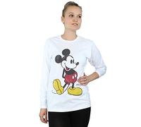 Disney Women's Mickey Mouse Classic Kick Boyfriend Fit Long Sleeved T-Shirt Medium White