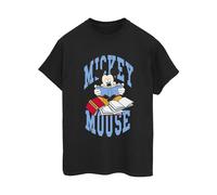 Disney Women's Mickey Mouse Reading Cotton Boyfriend T-Shirt in Black | Size: 4XL Disney Black 4XL