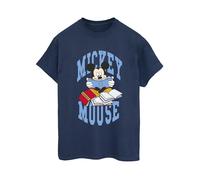 Disney Women's Mickey Mouse Reading Cotton Boyfriend T-Shirt in Navy | Size: Medium Disney Navy M