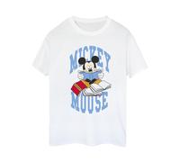Disney Women's Mickey Mouse Reading Cotton Boyfriend T-Shirt in White | Size: XL Disney White XL