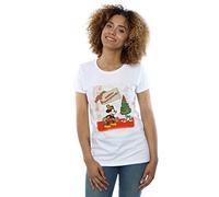 Disney Women's Mickey Mouse Vintage Christmas T-Shirt Medium White