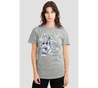 Disney Women's Mickey Mouse Vintage Merry, Bright & Tied Up In Lights T-Shirt in Light Grey | Size: Medium Disney Light Grey M
