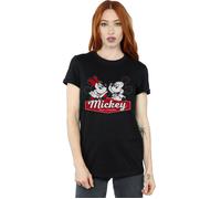 Disney Women's Mickie & Minnie 90 Years Cotton Boyfriend T-Shirt in Black | Size: Medium Disney Black M