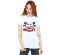Disney Women's Mickie & Minnie 90 Years Cotton Boyfriend T-Shirt in White | Size: Large Disney White L