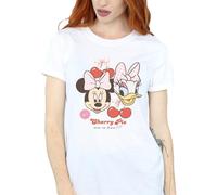 Disney Women's Minnie Mouse & Daisy Cherry Cotton Boyfriend T-Shirt in White | Size: 4XL Disney White 4XL