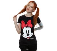 Disney Womens/Ladies Minnie Mouse Distressed Face Cotton T-Shirt - Black - Black - L