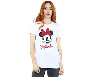 Disney Women's Minnie Mouse Face Boyfriend Fit T-Shirt Small White