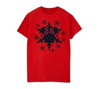 Disney Women's Minnie Mouse Gingham Snowflakes Cotton Boyfriend T-Shirt in Red | Size: 2XL Disney Red 2XL