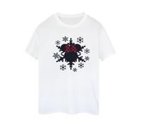 Disney Women's Minnie Mouse Gingham Snowflakes Cotton Boyfriend T-Shirt in White | Size: 5XL Disney White 5XL