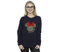 Disney Women's Minnie Mouse Leopard Christmas Sweatshirt Navy Blue Medium