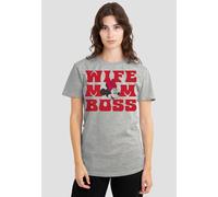 Disney Women's Minnie Mouse Mom Wife Boss T-Shirt, Athletic Heather in Light Grey | Size: Large Disney Light Grey L
