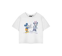 Disney Mickey & Minnie Womens White Vintage Cropped Short Sleeve T-Shirt Characters Graphic Tee for Women | Short-Sleeved Retro Fashion Apparel | Merchandise for Her