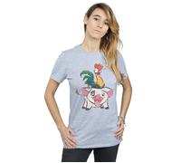 Disney Women's Moana Hei Hei & Pua Cotton Boyfriend T-Shirt in Grey | Size: Medium Disney Grey M