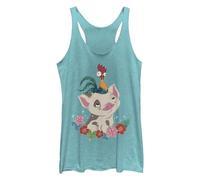 Disney Women's Moana Tropical Buddies Tri-Blend Racerback Layering Tank, Tahiti Blue, Medium