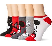 Disney Women's Mouse 5 Pack No Show Socks Casual, Red Mickey, Large (Pack of 5)