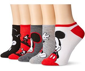 Disney Women's Mouse 5 Pack No Show Socks Casual, Red Mickey, Large (Pack of 5)