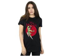 Disney Women's Mulan Dragon Circle Cotton Boyfriend T-Shirt in Black | Size: Small Disney Black S