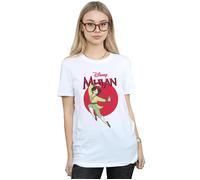Disney Women's Mulan Dragon Circle Cotton Boyfriend T-Shirt in White | Size: Medium Disney White M