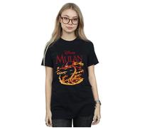 Disney Women's Mulan Mushu Dragon Fire Cotton Boyfriend T-Shirt in Black | Size: 2XL Disney Black 2XL