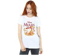 Disney Women's Mulan Mushu Dragon Fire Cotton Boyfriend T-Shirt in White | Size: 2XL Disney White 2XL