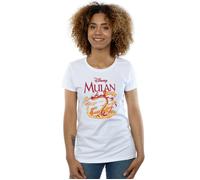 Disney Women's Mulan Mushu Dragon Fire Cotton T-Shirt in White | Size: Large Disney White L