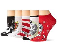Disney Women's Nightmare Before Christmas Holiday 5 Pack No Show Socks, Red Assorted, 8-10 UK