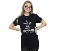 Disney Women's Oswald Logo Cotton Boyfriend T-Shirt in Black | Size: 2XL Disney Black 2XL