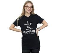 Disney Women's Oswald Logo Cotton Boyfriend T-Shirt in Black | Size: 3XL Disney Black 3XL