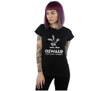 Disney Women's Oswald Logo Cotton T-Shirt in Black | Size: Small Disney Black S